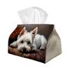 2D Flat 1pc Vintage Oil Painting Animal Tissue Box with White Terrier Dog Cozy Brown-Fabric Napkin Storage Organizer for Kitchen, Car, Elegant Decorat