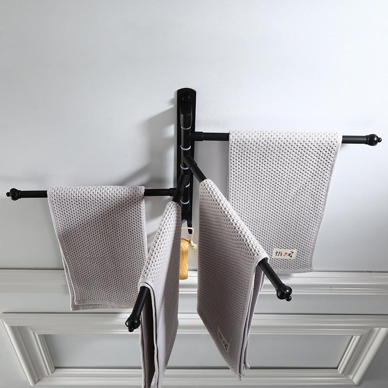 2-4 Swivel Towel Bars Wall Mounted Aluminum Black Bathroom Towel Rail Rack With Hooks Bathroom Towel Holder Fodable Towel Hanger