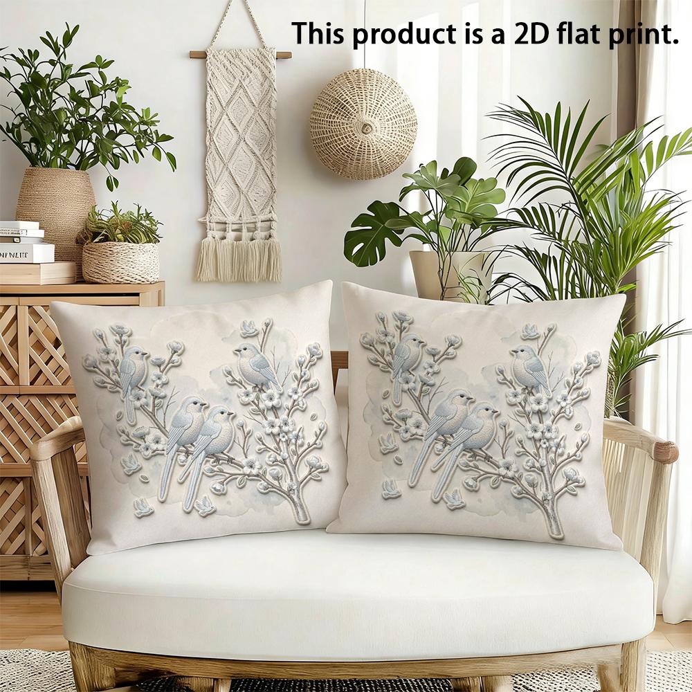 2pcs  Vintage Spring Bird and Floral Throw Pillow Covers 2D Flat Print Decorative Cushion Cases for Sofa Bedroom Cushion Cover