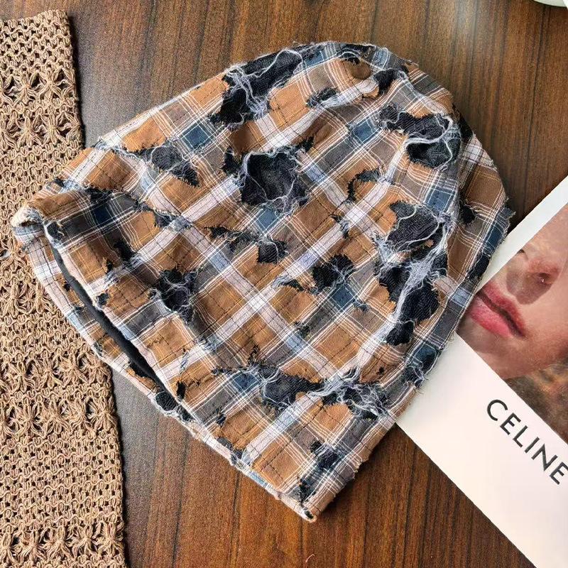 

Destroy the style pattern splicing stack hat fashionable personality hipster versatile pullover hat Internet celebrity beggar hat cold hat One size (58-60cm)
