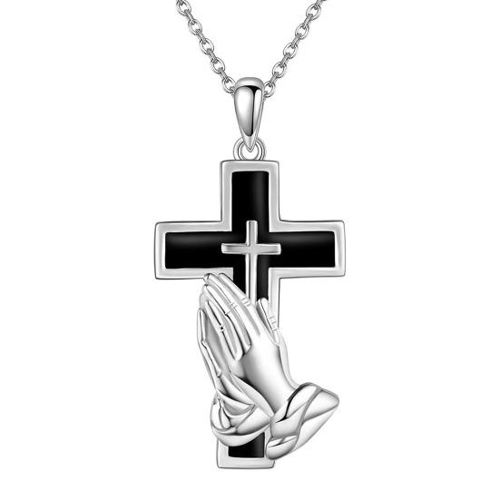 Stainless Steel Pendant Necklace Praying Hands Shape Openable Design Necklace серебряный