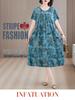 Plus Size Fresh Floral Print Summer Midi Dress - Loose, Pleated Design 2026