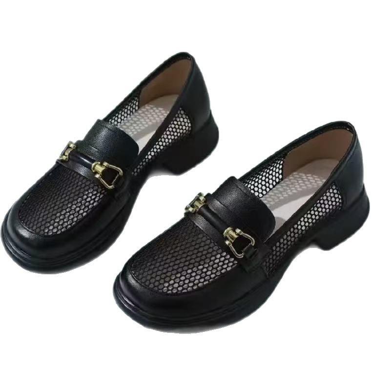 Mesh women's shoes 2025 spring and summer new breathable hollow loafers casual one-pedal flat-bottomed mesh small leather shoes