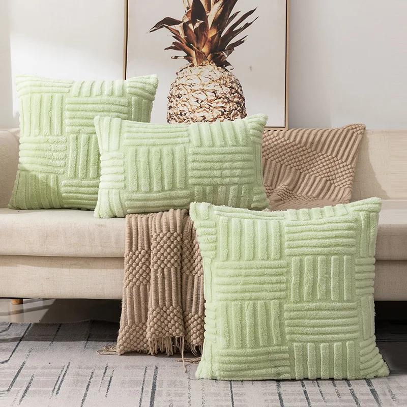 Knitted Faux Fur Throw Pillow Covers 30x50 45x45 50x50cm Soft Sofa Cushion Case for Office Waist Support