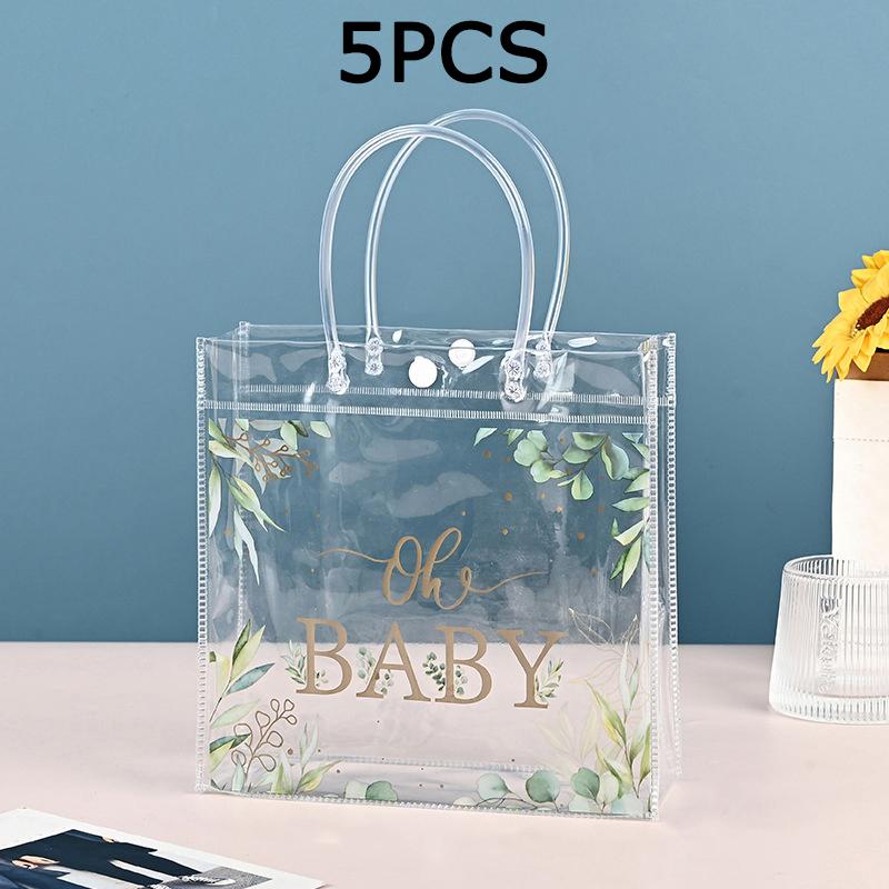 

WTEMPO Clear PVC Christmas Gift Bags with Handles Transparent Simple Retro Elegant Printed Handbags Halloween Trick or Treat Presents Packaging Bags 5pcs