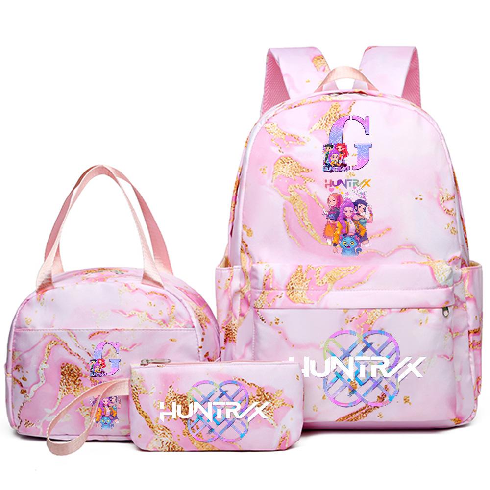 3 Stück/Set Anime Englischer Buchstabe A-Z Aufgedruckter Rucksack mit Handtasche Federmäppchen für Teenager Schüler Mädchen Jungen Schultasche Reisetasche