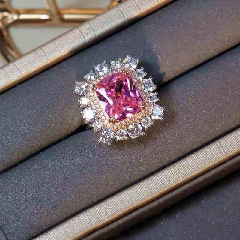 Elegant French Baroque Square Zircon Ring for Women Adjustable Open Size