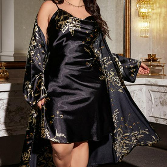 Plus Size Imitation Silk Pajamas: European & American-Style Loose Camisole Dress Set for Women - Sexy, Casual Spring/Summer Nightwear