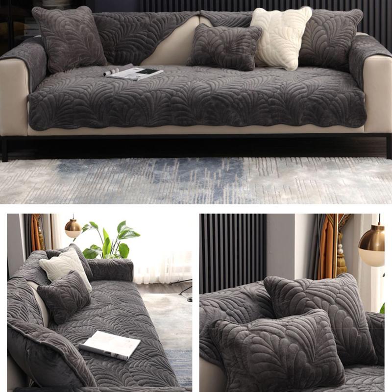 Prosop pentru pernă de canapea din catifea cu model frunză de bananier, cald, universal pentru patru sezoane, husă de canapea antiderapantă