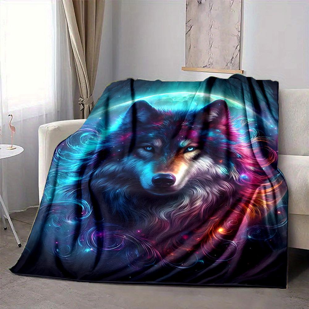 1pc Wolf Galaxy Art Blanket Lightweight Flannel Blanket Throw Blanket For Sofa, Bed, Travel, Camping yy2509026139