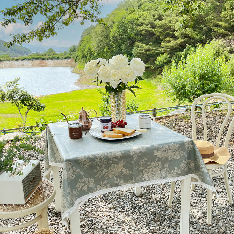 Victorian Floral Lace Waterproof Tablecloth 6-Piece 130x210 Mint