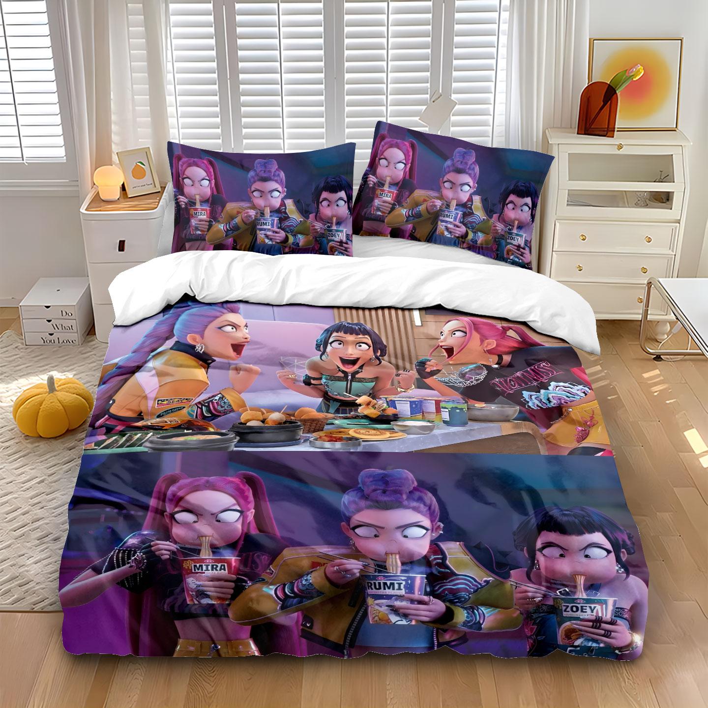 

D-Demon Hunters K-pop Girls Boys Group Printed Coreless Duvet Cover Multi Size Bedroom Dormitory Holiday Bedding Decoration EU Twin(135x200cm)