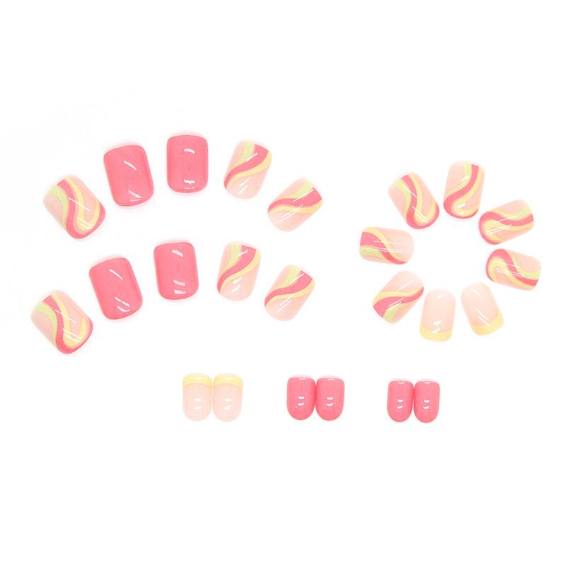 Artificial Nails High-end Pink Wavy Short Nails Wear Square False Nails