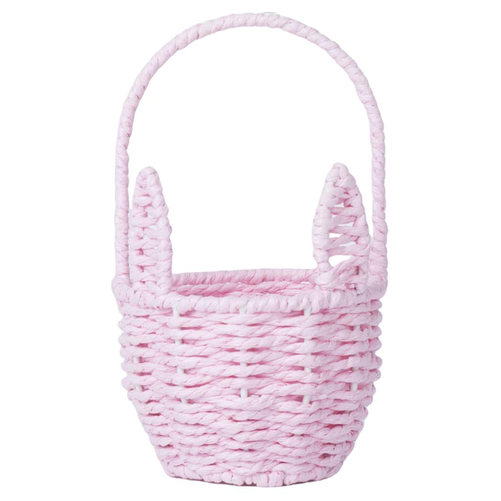 Easter Cute Rabbit Ears Basket Multi-Purpose Creative Storage Bin Cartoon Woven Ear Decorative Basket Sundries Organizer