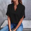 2025 Sommer Damen Casual Einfarbig V-Ausschnitt Lockeres Hemd