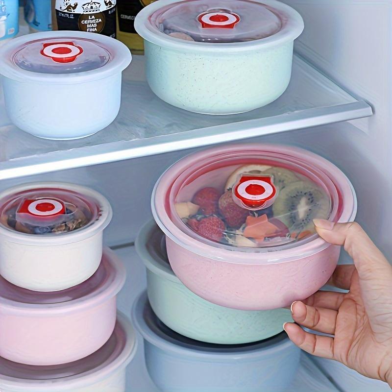 3Set Wheat Straw Freshness Bowl Plastic Microwave Oven Soup Bowl Crisper Practical Bowl round with Lid Lunch Box Salad Bowl