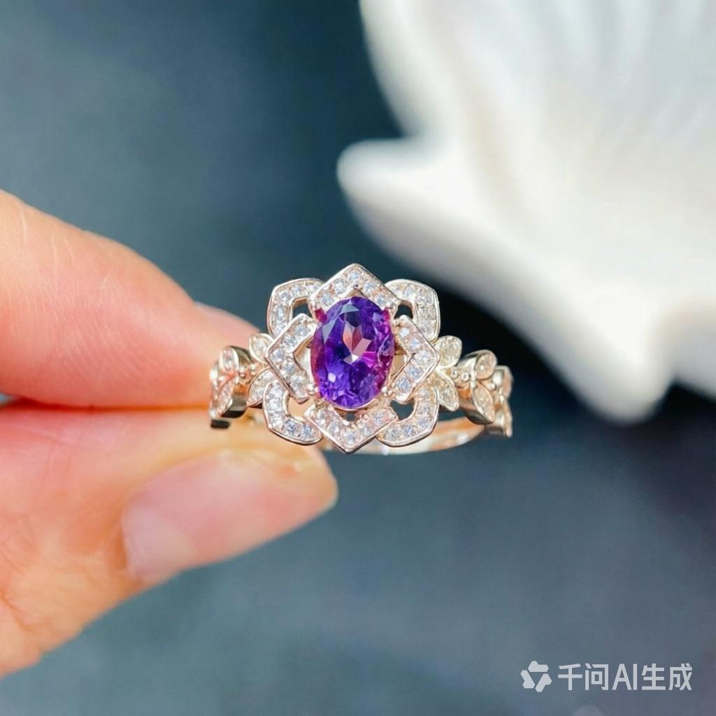Pure CopperCrystal Ring 5x7mm 0.7ct Natural Amethyst Ring with Certificate 18K Gold Plated Amethyst Fine Jewelry