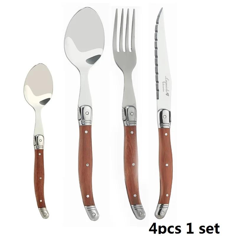 

4-10pcs8.5 Steak Knives Table Forks Wood Dinner Knife Japanese Stainless Steel Wooden Dinnerware Restaurant Cutlery