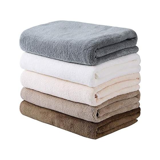 Oseamaid Bath Towel, Large Size, Set of 5 in 5 Colors, Microfiber Towel, Absorbent, Quick Drying, Antibacterial, and Deodorizing (White, Beige, Gray,