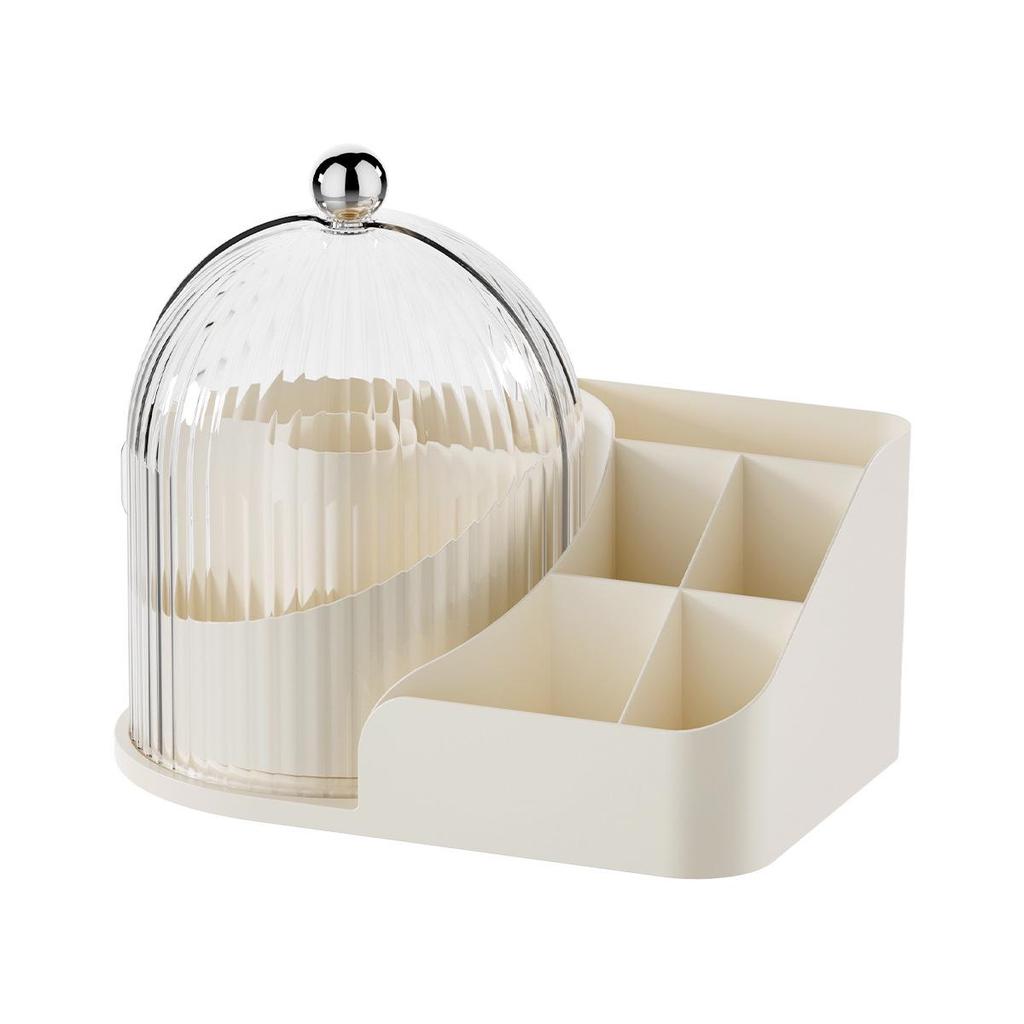 Transparent Rotating Makeup Organizer with Dustproof Compartments for Brushes, Lipsticks, and Eyebrow Pencils