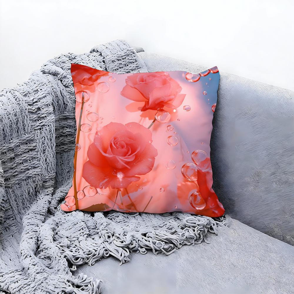 Abstract Rose Flower Cushion Cover Premium Comfort Reversible Pillow Cove -Two In One Design for Any Room & Car Interior