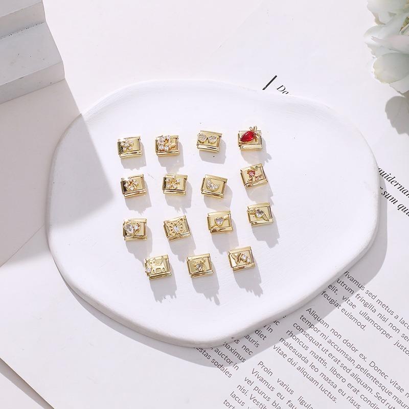 Gold Color Zircon Butterfly Moon Star Heart Italian Charm Link Fit 9mm Stainless Steel Bracelet Women Men DIY Making Gifts