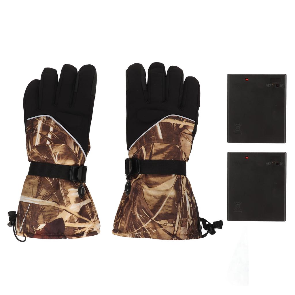 1 Pair Autumn Winter Rechargeable Battery Electric Heated Gloves Touch Screen Heated Gloves for Outdoor Fishing Mountaineering Skiing Old Reed Camo