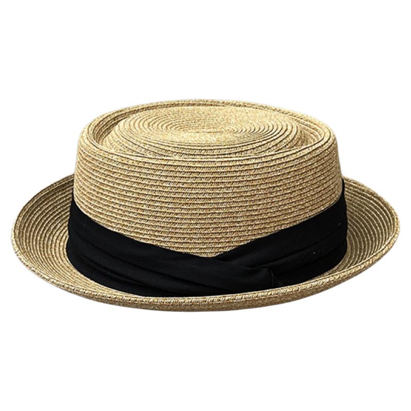 Fransk Retro Mikro-Lockig Stråhatt Herr- och Dam sommar mode Solskyddsvisir, Konkav Hög Hatt, Kortbrättad Stråhatt