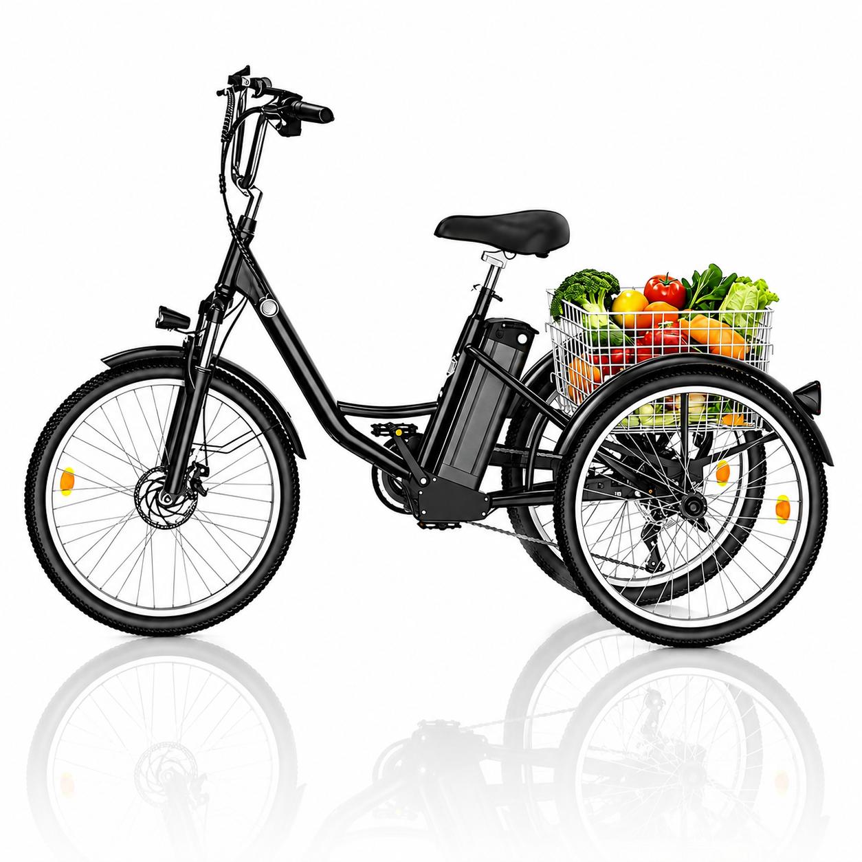 24  E-Dreirad Elektrofahrrad, 250W Motor E-Bike, 36V 18Ah/22.5Ah Abnehmbarer Akku, Tiefeinstieg 3-Rad Elektrofahrrad, 25 km/h Dreirad für Erwachsene