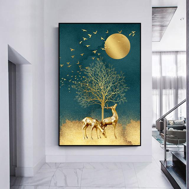 

Скандинавская золотая рыбка, абстрактные летающие птицы, синий холст, картина, настенные художественные постеры и принты, настенные панно для декора гостиной 21cm×30cm NoFrame