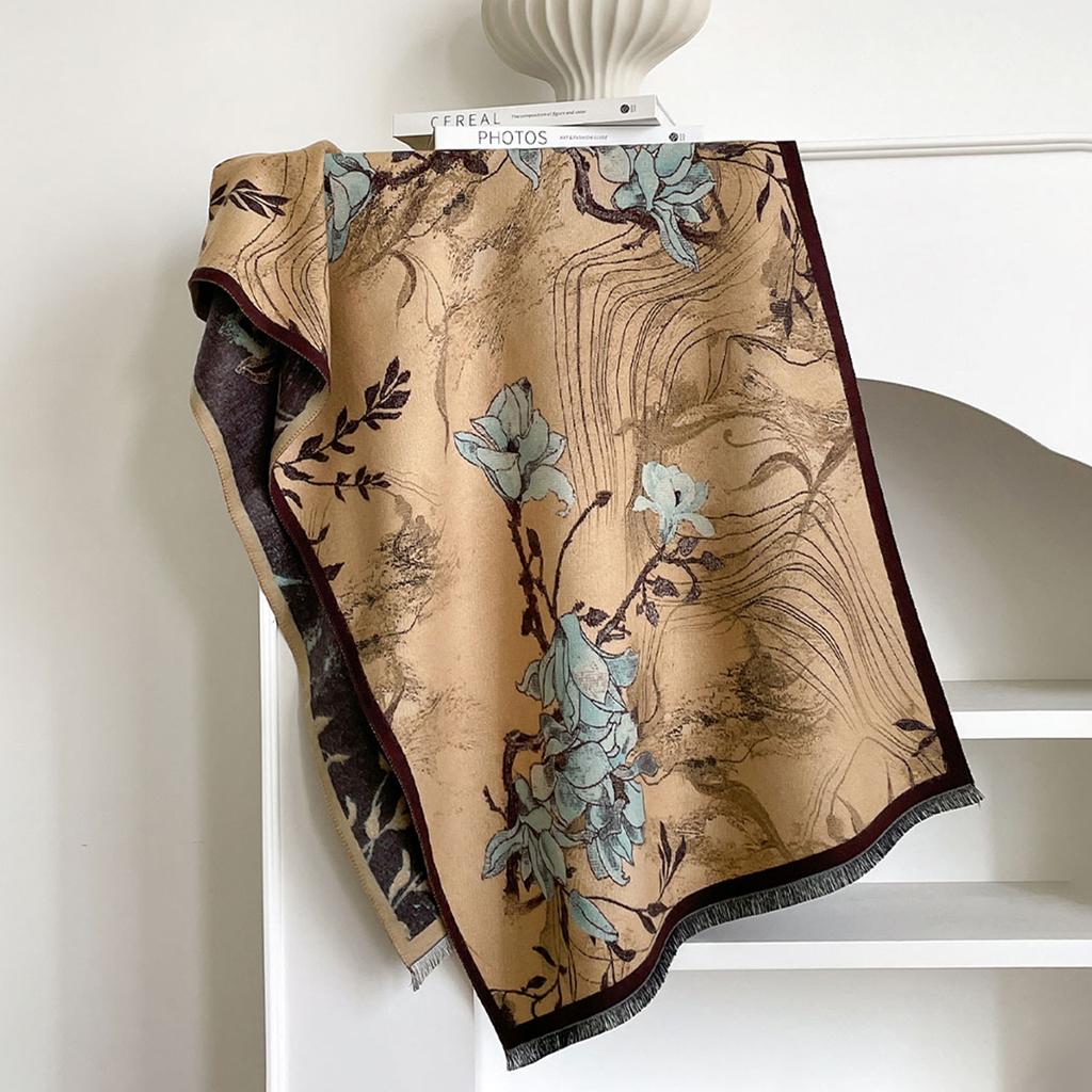 Luxury Winter Cashmere Double-Sided Design Scarf Women Warm Pashmina Blanket Poncho Scarves Female Oil Painting Shawl Bufanda