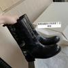 Cowhide Versionretro Gao Grade Wide Tube Leather Thick Heel Medium Tube Western Knight Short Boots Women's Autumn and Winter Martin Boots