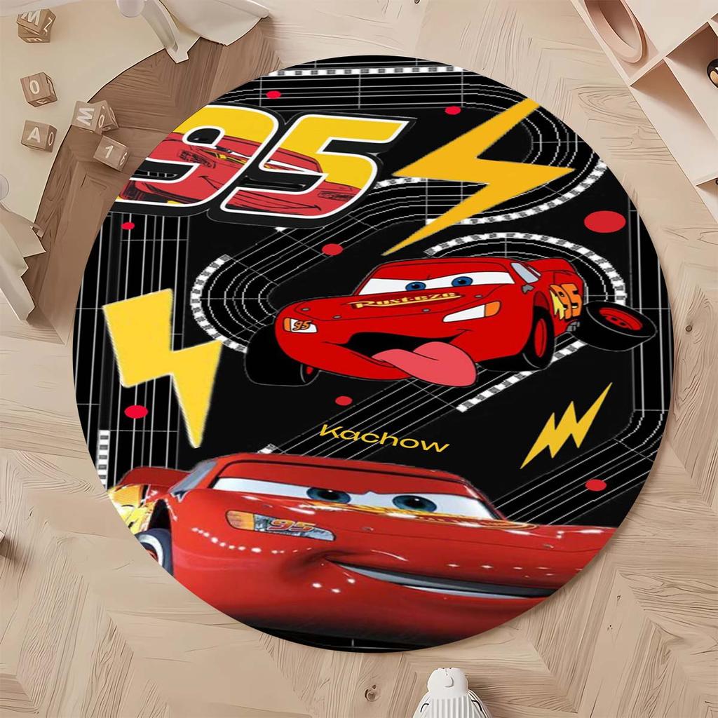 Tappeto Rotondo con Popolare Motivo Auto da Corsa Tappeto Circolare per Camera da Letto Bambini Tappetino Antiscivolo McQueen per Decorazione Casa