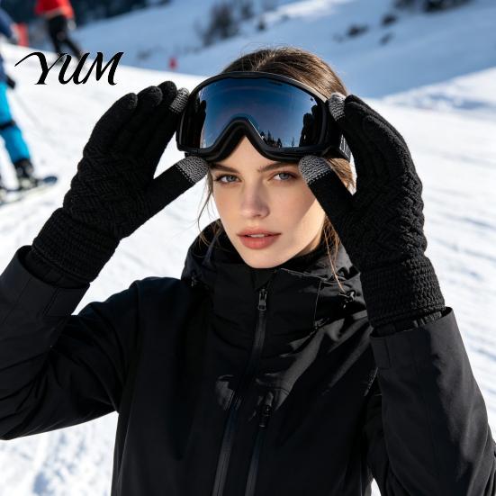 Warm Knitted Gloves for Cycling 1 Pair Winter Fleece Lined Women Men, Cold Double Layer Heat Storage Weather Thermal Gloves, Thickened Knit