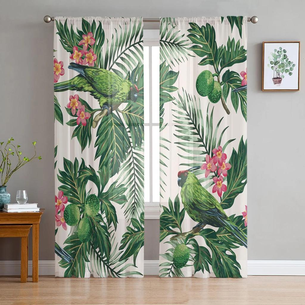 Toucan Flower Fruit Tropical Pineapple Map Tulle Curtain For Living Room Bedroom Modern Sheer Curtains Decor Window Treatment