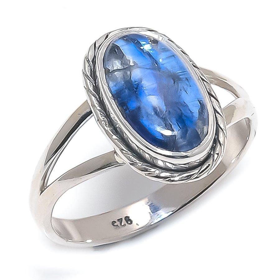 Natural Blue Kyanite Gemstone Handmade 925 Solid Silver Jewelry Ring S.10 P5w81