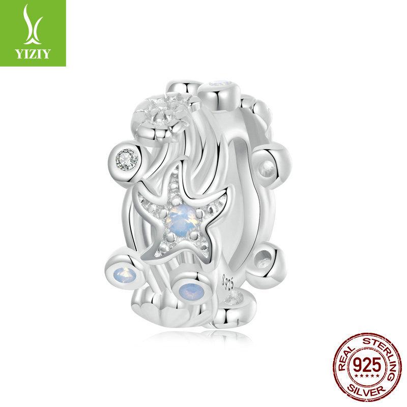 Blue Ocean Silicone Positioning Diy Bracelet Beads, Opal Starfish S925 Silver Beads Loose Beads