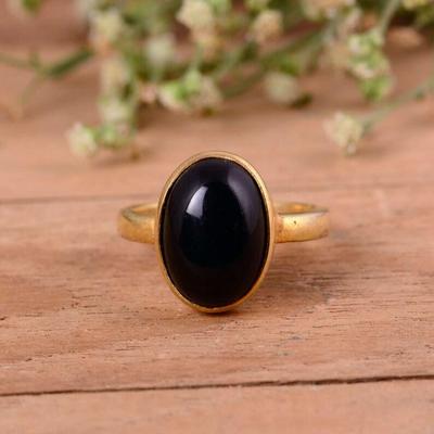 Black Onyx Ring, 925 Silver Ring, Women Ring, Gold Plated Ring, Stacking Ring, Bezel Ring, Anniversary Ring, Silver Jewelry