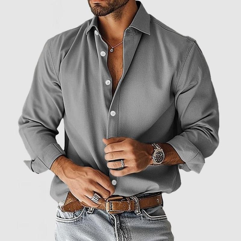 Spring Autumn Turn Down Collar Casual Fashion Buttons Shirt Male Long Sleeve Solid Bottomed Cardigan Top Men