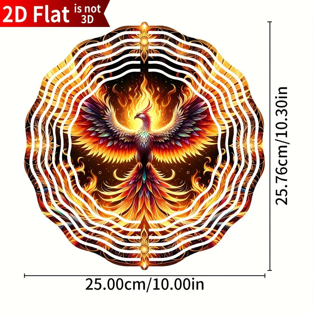Phoenix Wind Spinner. 10-inch Double-sided Metal Garden Decor for Yard, Porch or Door.