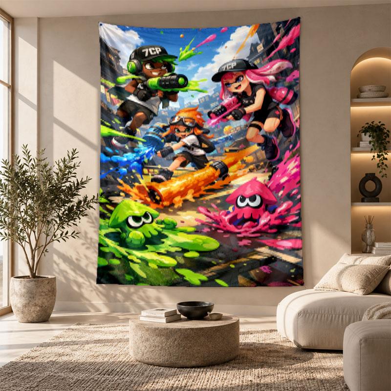 Decorative Tapestry,Splatoon Printed Wall Art, Lightweight Wall Hanging For Bedroom Background