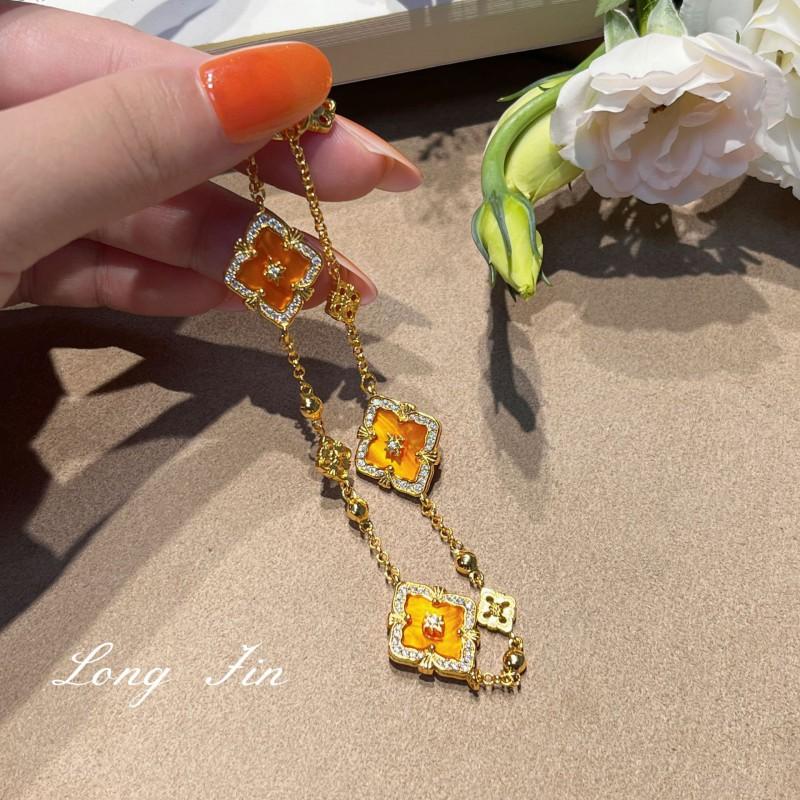 Golden Floral Jewelry Set Women Necklace Bracelet Earrings With Clover Flower Motifs Electroplated Eco Copper Vintage Chic