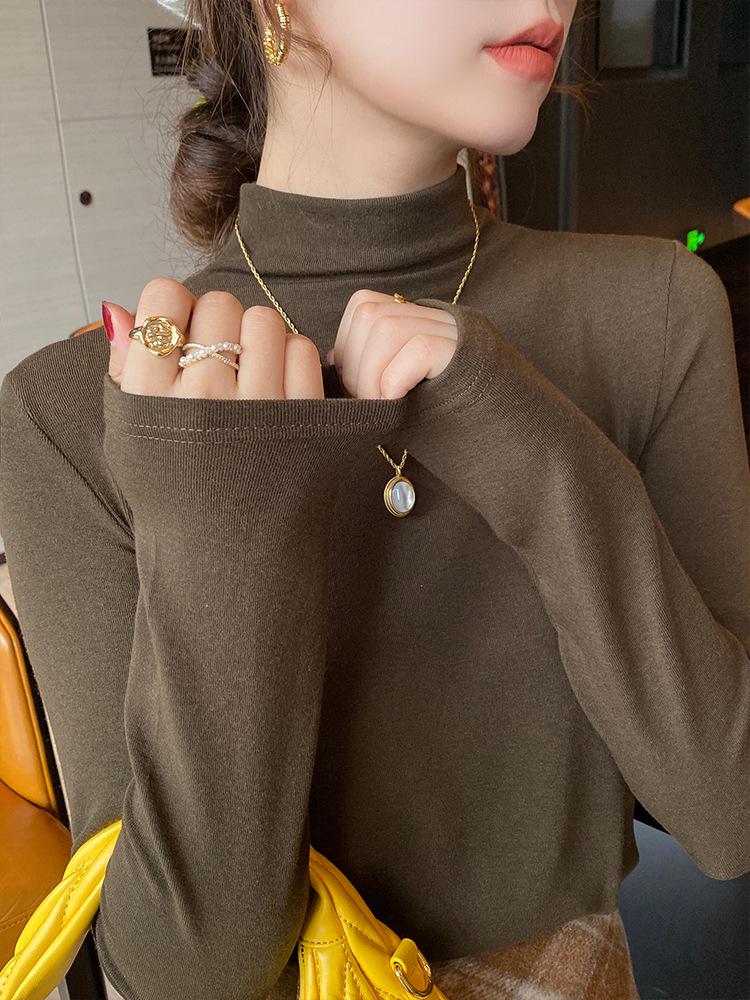 Women's Autumn/Winter 2024 Slim Fit High-Neck Purple Wood Ear Trim Top