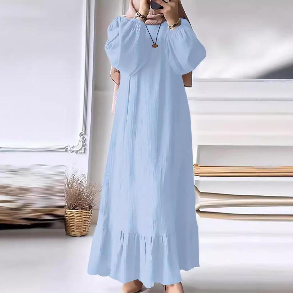 2024 Women's Retro Puff Sleeve Ruffle Dress with Pockets - Spring/Autumn Collection