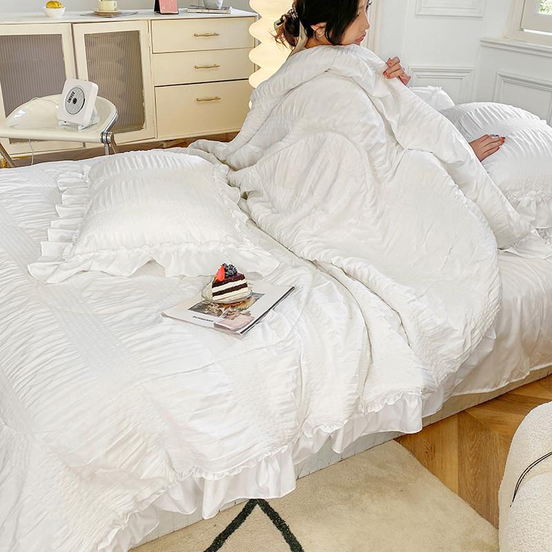 Alb Drăguț Material Seersucker Vară Pătură Plapumă Aer Condiționat Cuvertură Plapumă Husă de Pat Cearceaf Față de Pernă 1-4 Buc #/