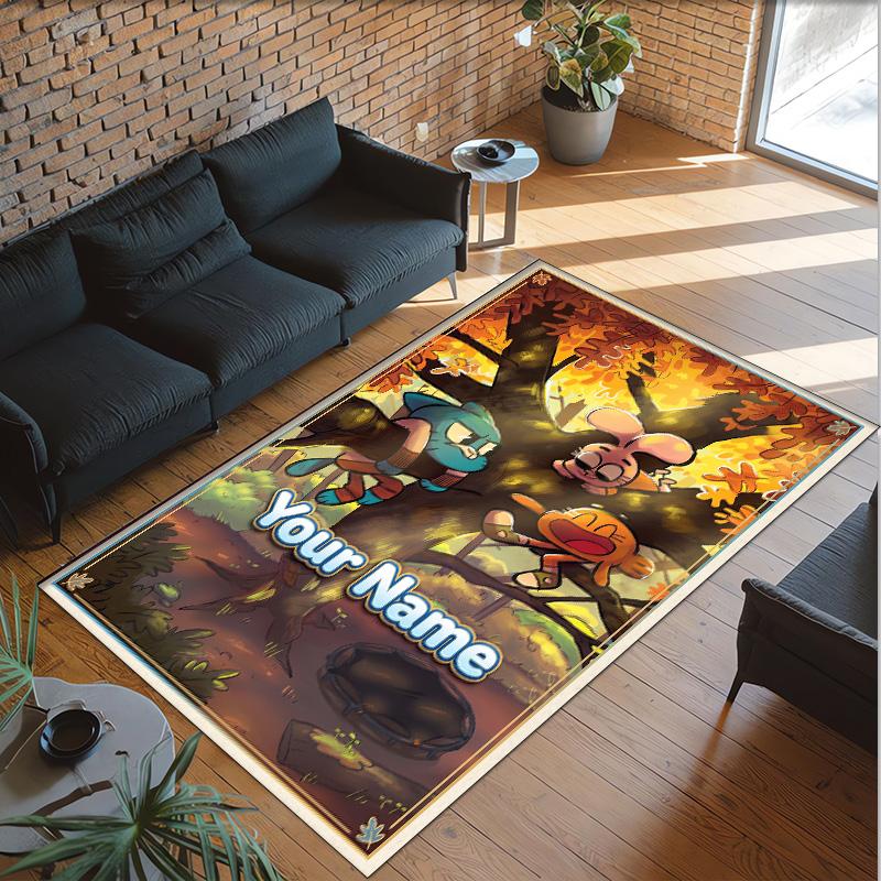 Personalized Crystal Velvet Carpet Custom Name Text,Amazing World of Gumball Anti Slip Area Rug For Home Decoration