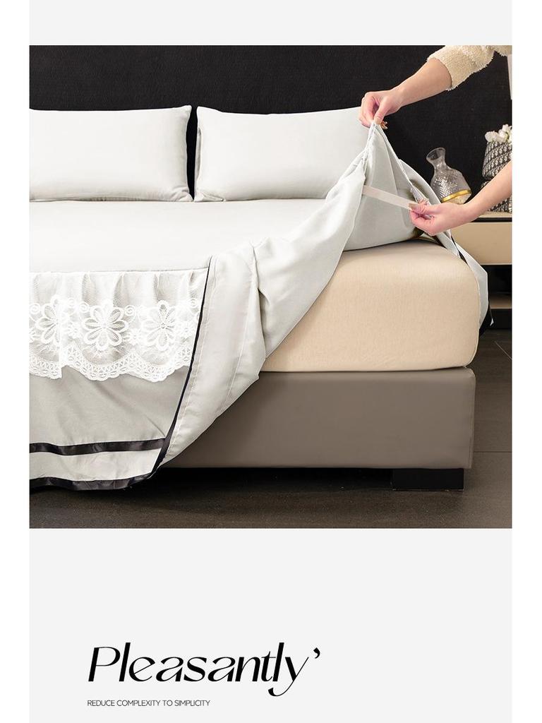 Brushed Double-Layer Solid Color Elastic Lace Ruffle Bed Skirt Full-Size Mattress Cover