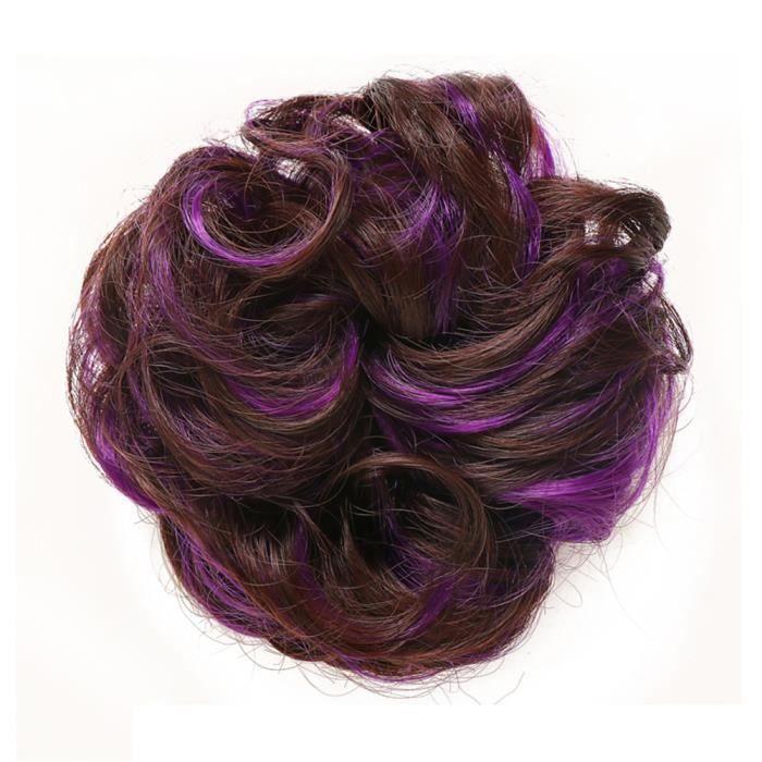 Perruque - Synthétique - Chignon haut - Brun foncé-Violet - Elastique - 12.5cm de diamètre