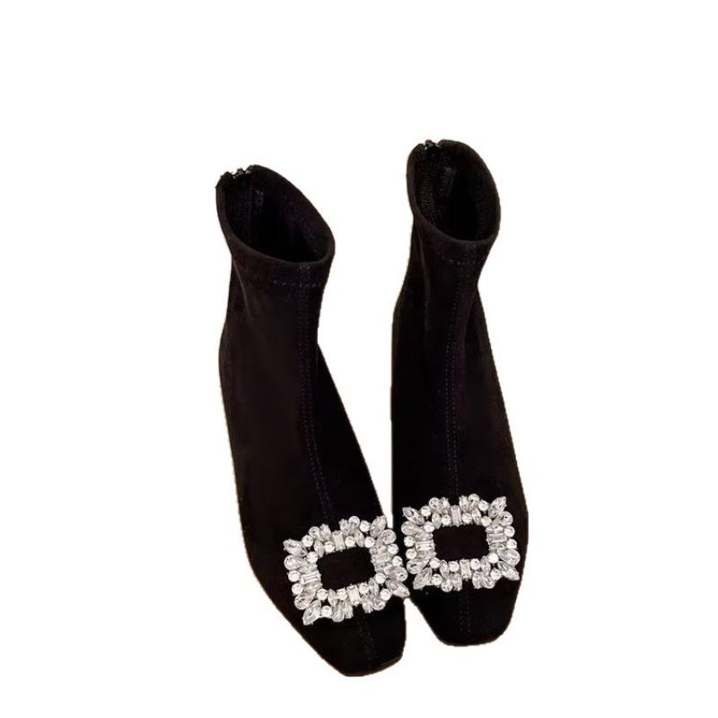 Autumn and Winter Boots, Short Boots for Women, New Low-heeled Square Buckle Boots, Single Shoes