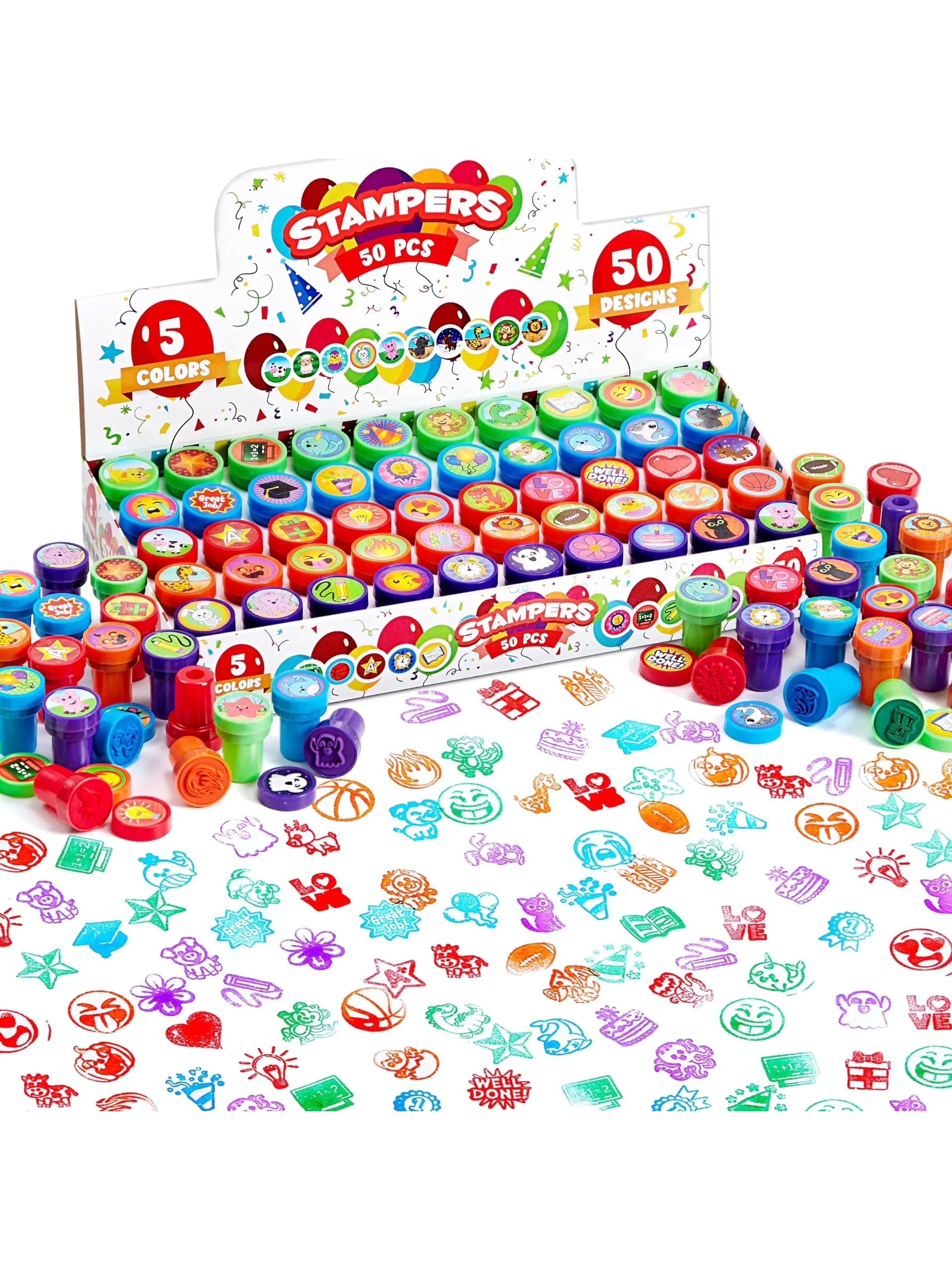 

Joyfy 50 Pcs Party Gift Assorted Stamps Self-Ink Stamps for Kids Birthday Christmas Party Carnival Prizes Halloween Gifts
